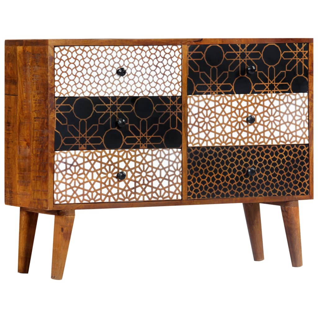 Sideboard mit Druckmustern 90×30×70 cm Massivholz Mango