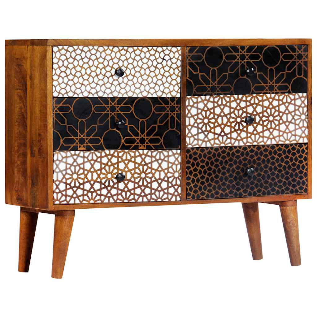 Sideboard mit Druckmustern 90×30×70 cm Massivholz Mango