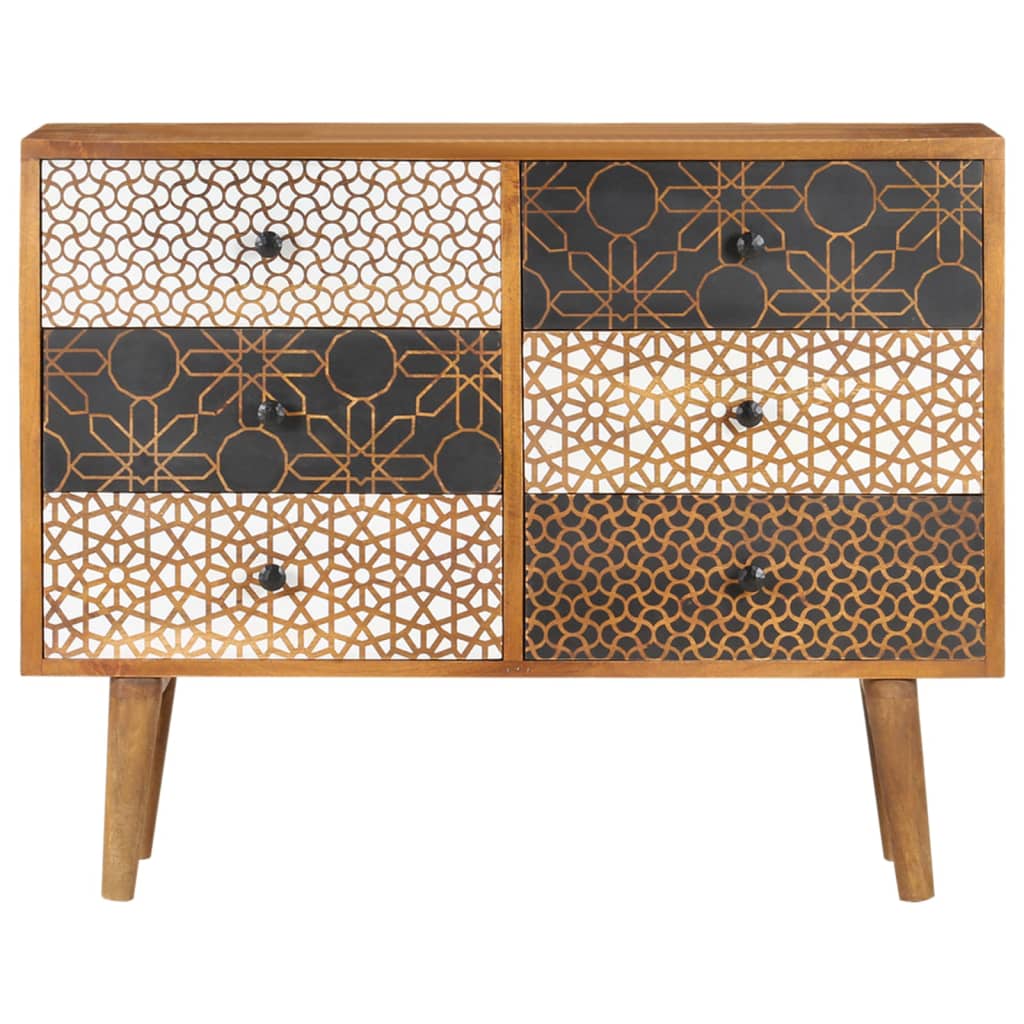Sideboard mit Druckmustern 90×30×70 cm Massivholz Mango