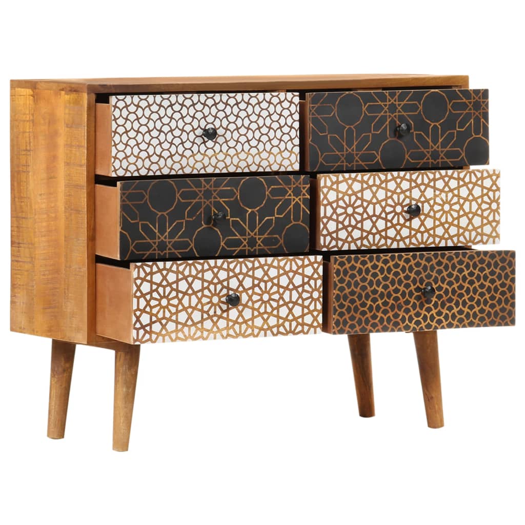 Sideboard mit Druckmustern 90×30×70 cm Massivholz Mango