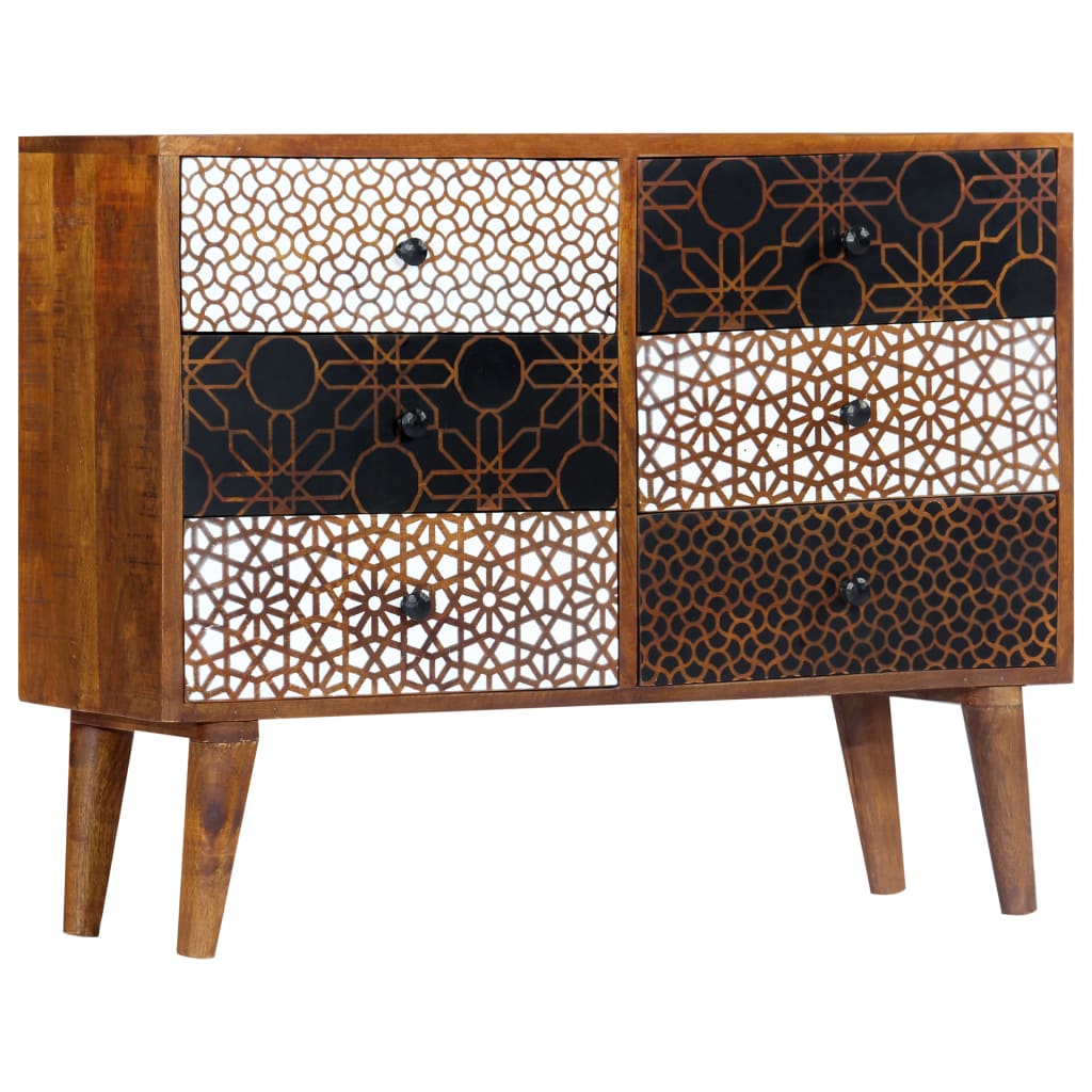 Sideboard mit Druckmustern 90×30×70 cm Massivholz Mango