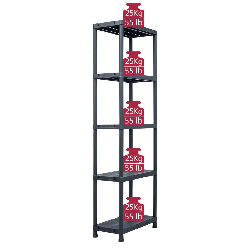 Lagerregale 2 Stk. Schwarz 125 kg 60 x 30 x 180 cm Kunststoff