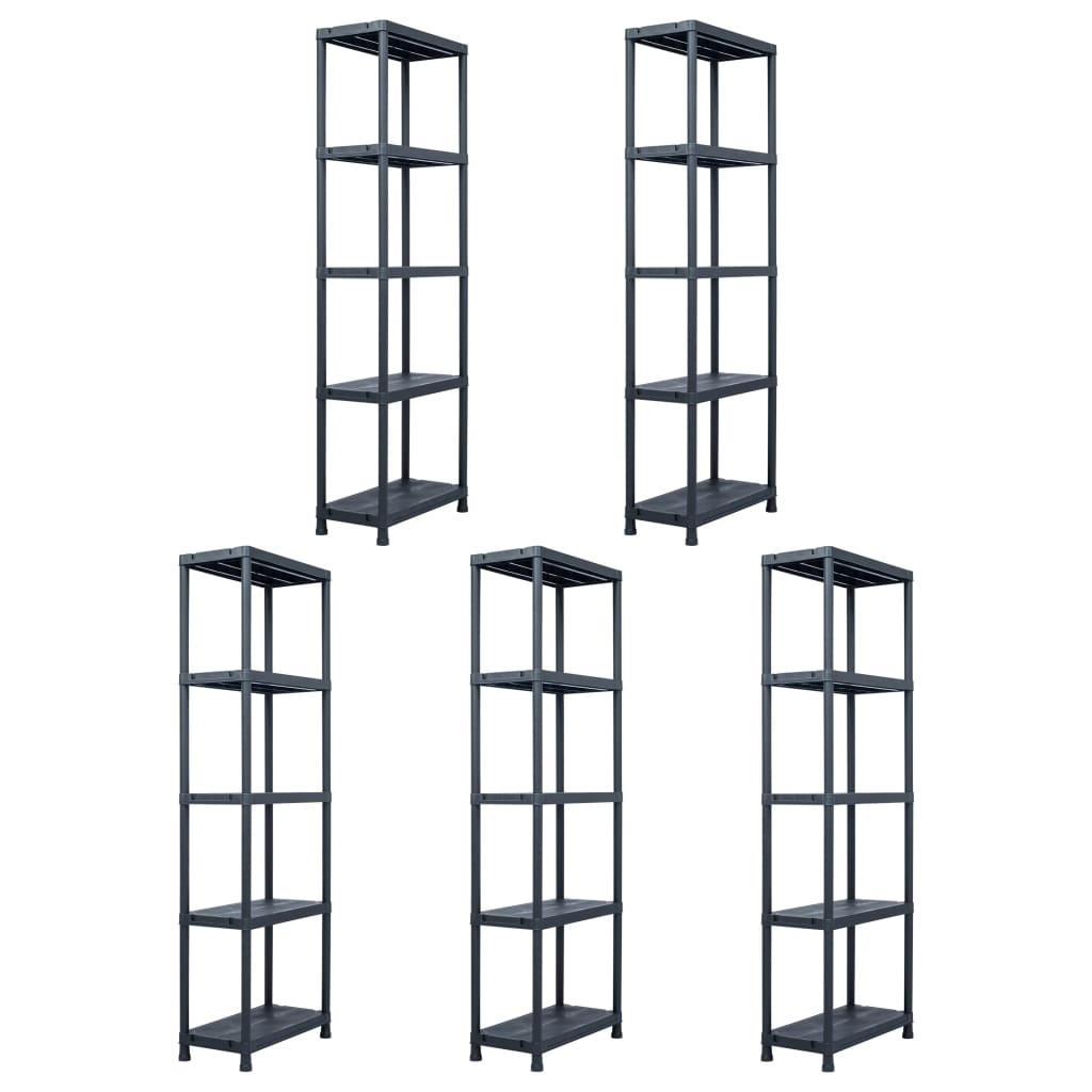 Storage shelves 5 pcs. Black 125 kg 60 x 30 x 180 cm plastic