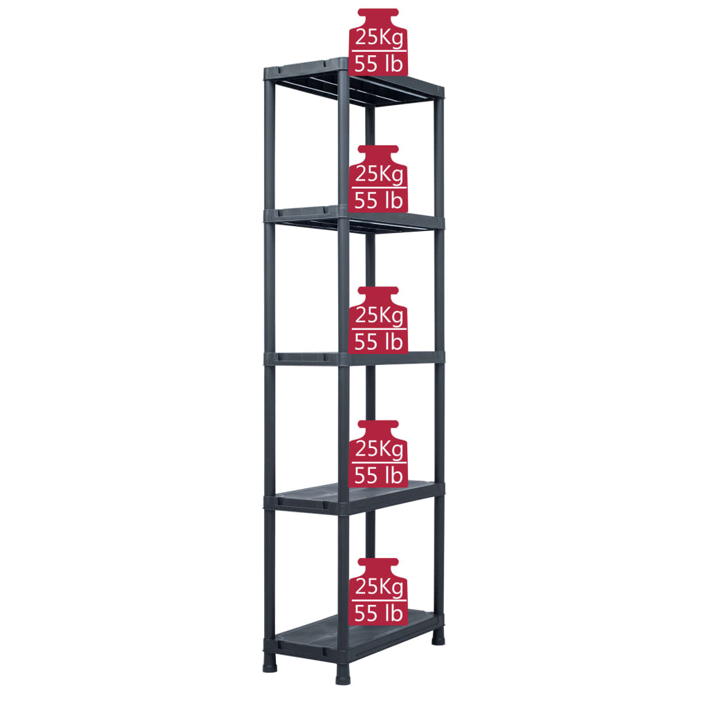 Lagerregale 5 Stk. Schwarz 125 kg 60 x 30 x 180 cm Kunststoff