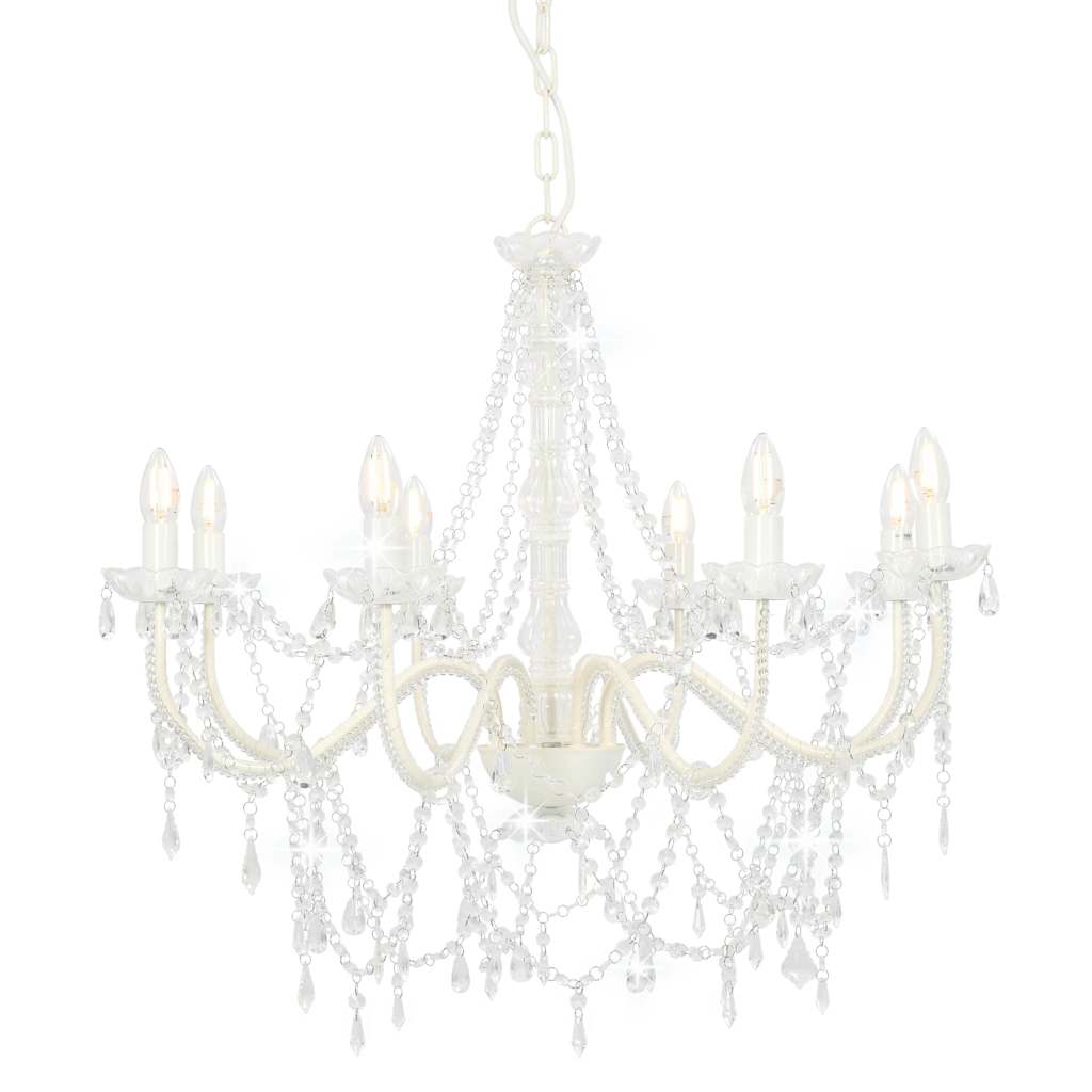 Lustre avec perles blanches 8 douilles E14