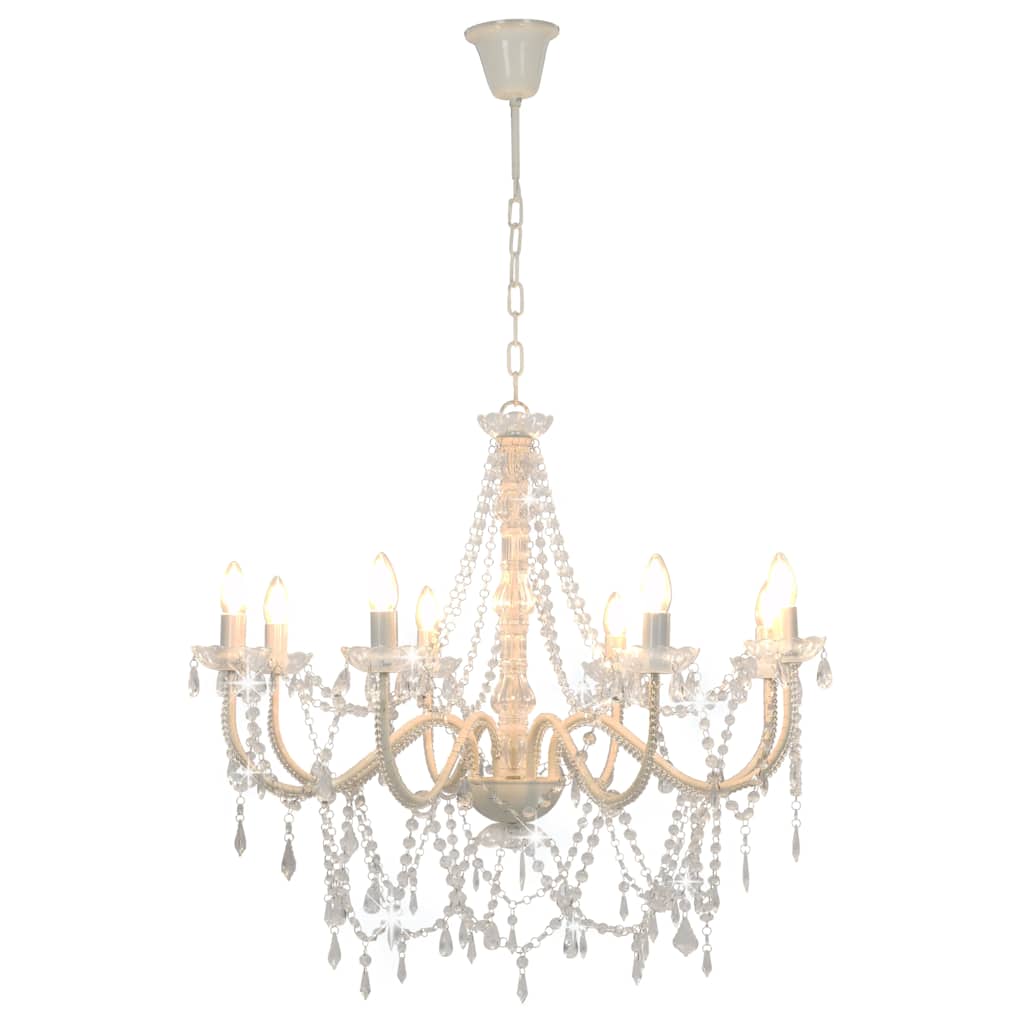 Lustre avec perles blanches 8 douilles E14