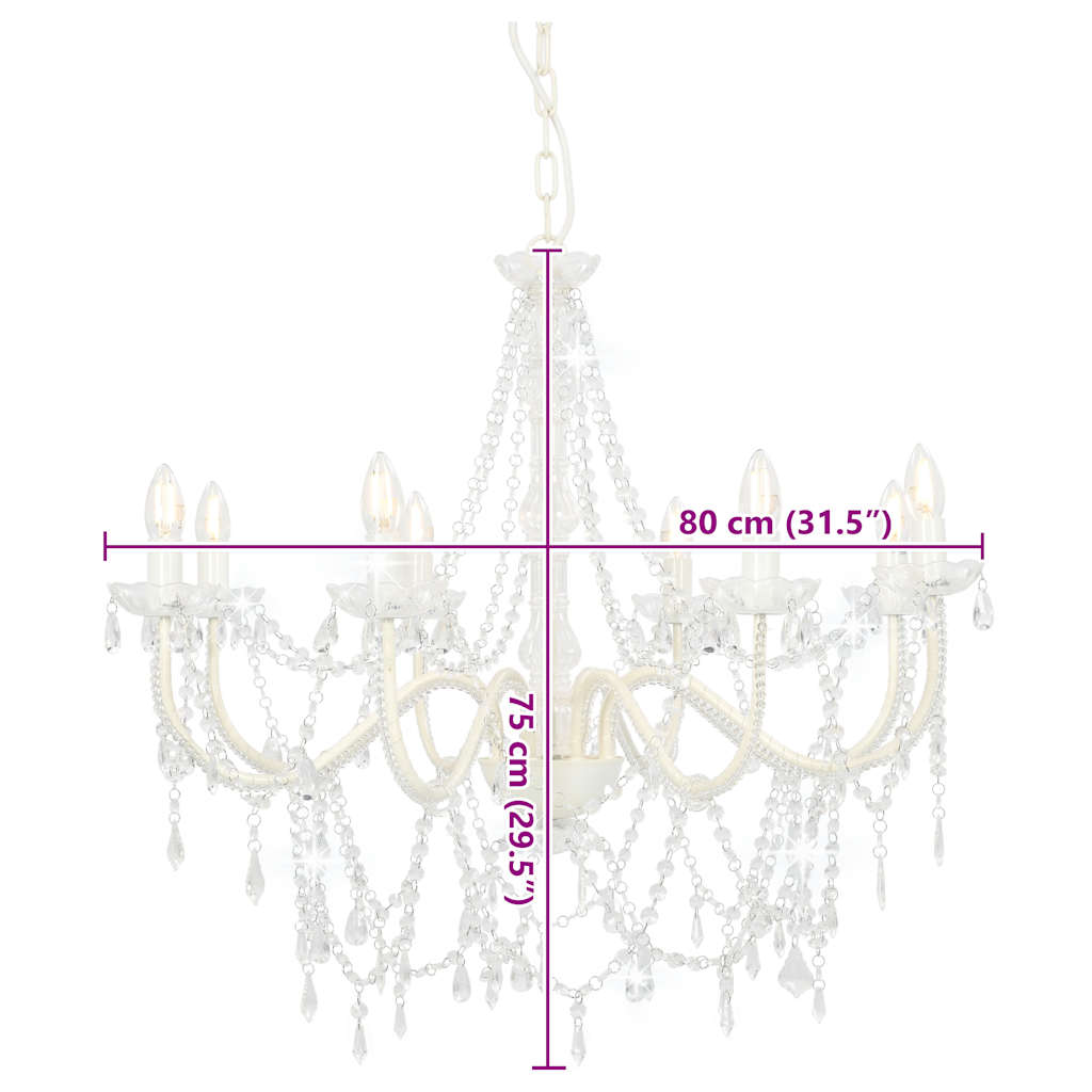 Lustre avec perles blanches 8 douilles E14