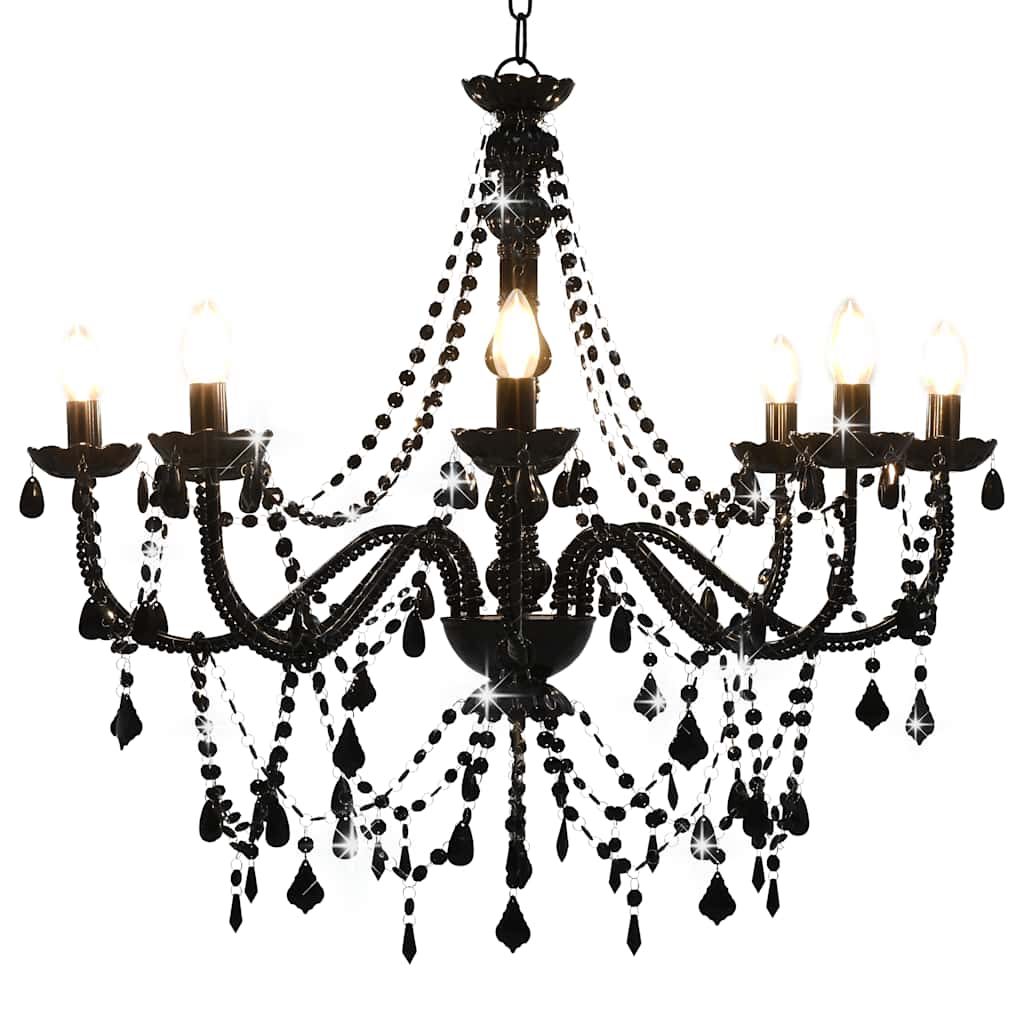 Lustre avec perles noires 8 douilles E14