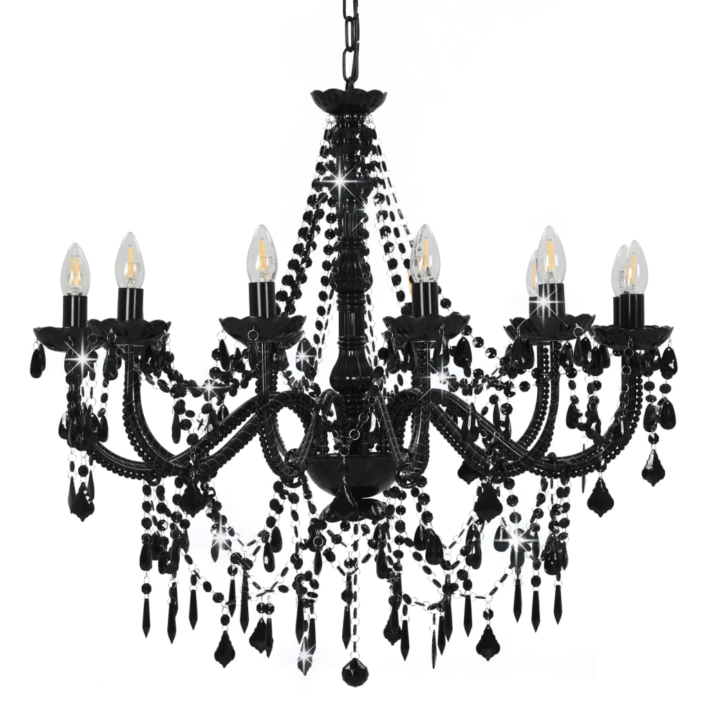Lustre avec perles noires 12 × douilles E14
