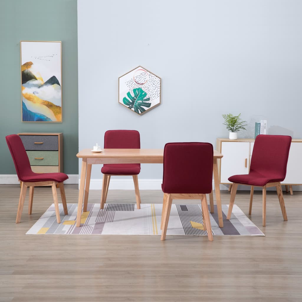 Esszimmerstühle 4 Stk. Rot Stoff und Massivholz Eiche