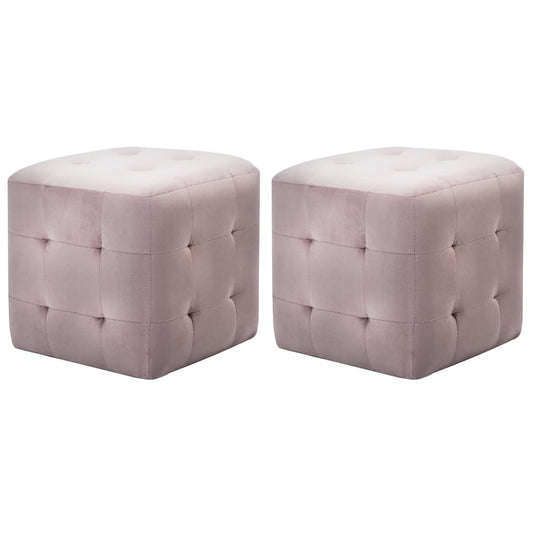 Tables de chevet, lot de 2, tissu velours rose, 30 x 30 x 30 cm