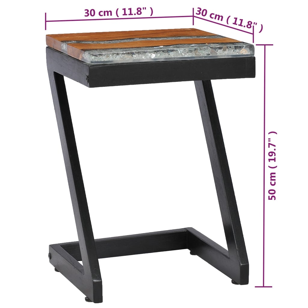 Coffee table 30 x 30 x 50 cm solid teak and polyresin