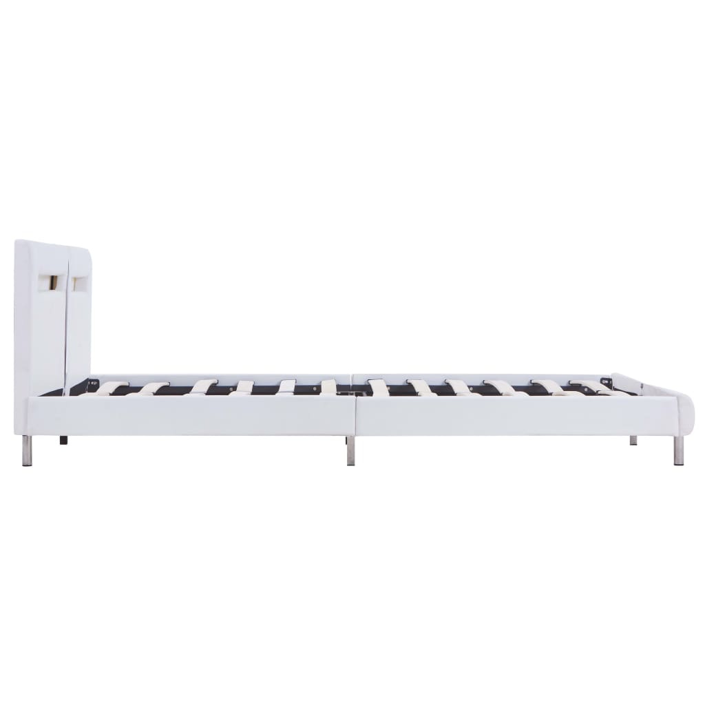 Bed frame with LED white faux leather 180×200 cm