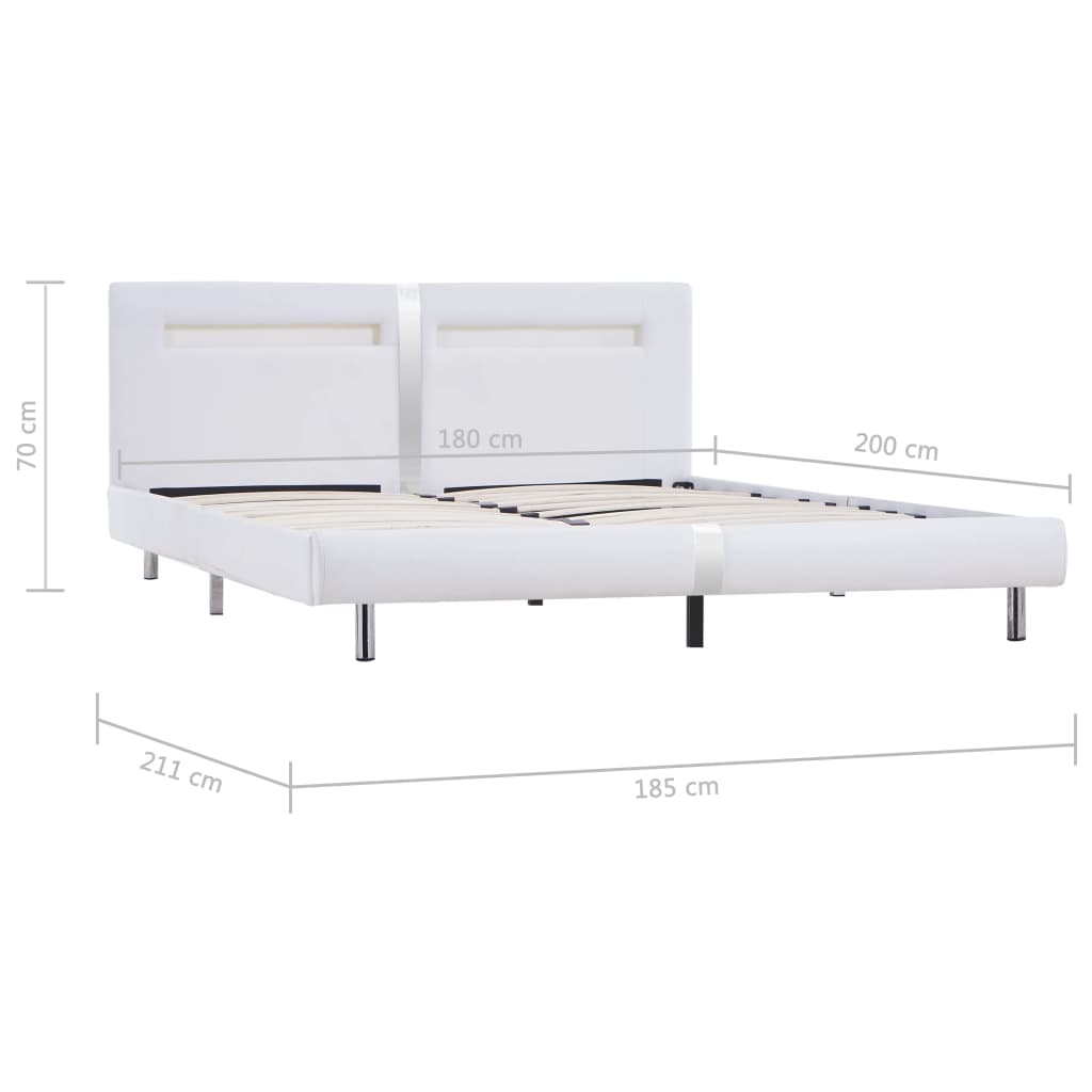 Bed frame with LED white faux leather 180×200 cm