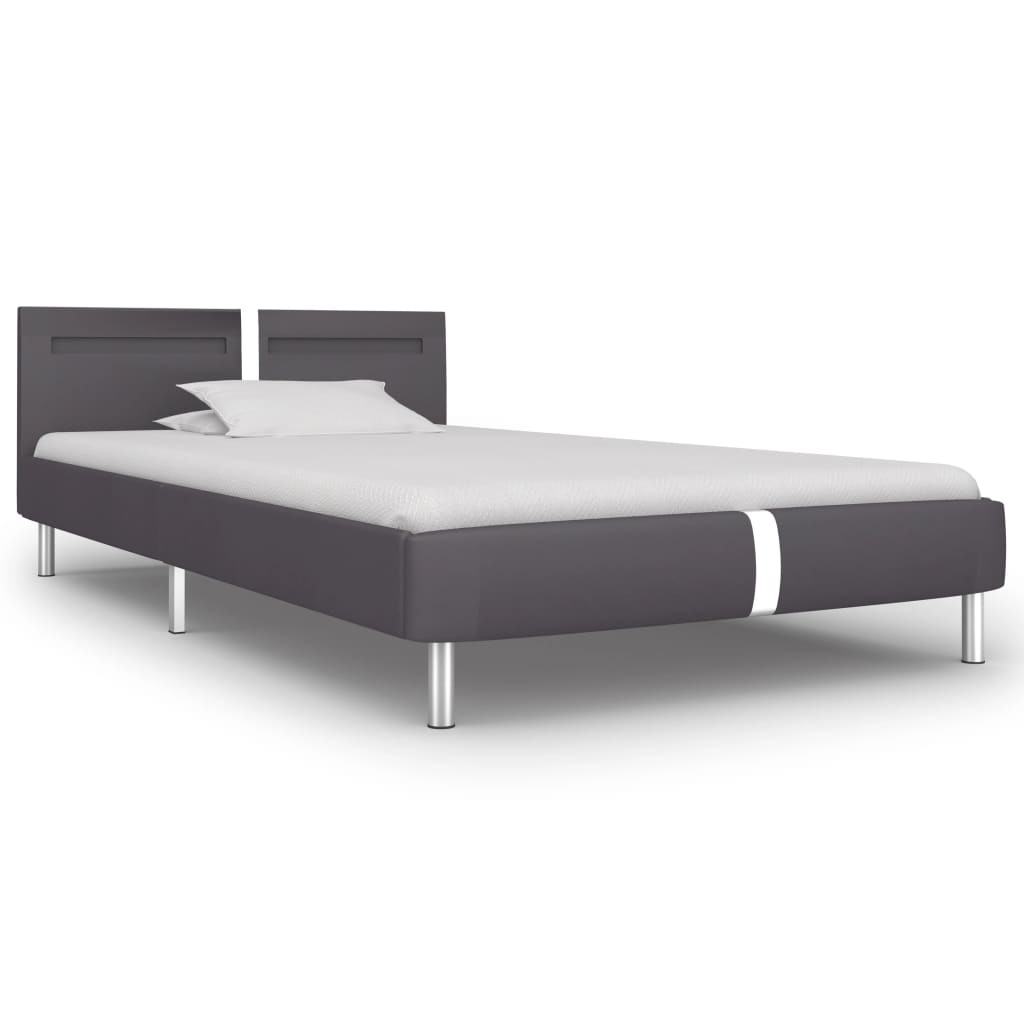Bed frame with LED grey faux leather 90x200 cm