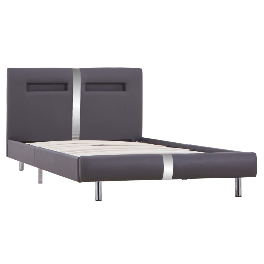 Bed frame with LED grey faux leather 90x200 cm
