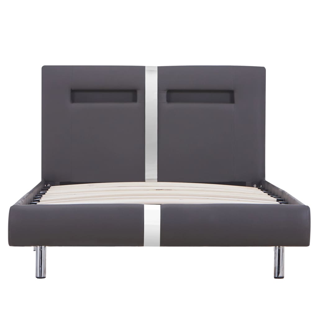Bed frame with LED grey faux leather 90x200 cm