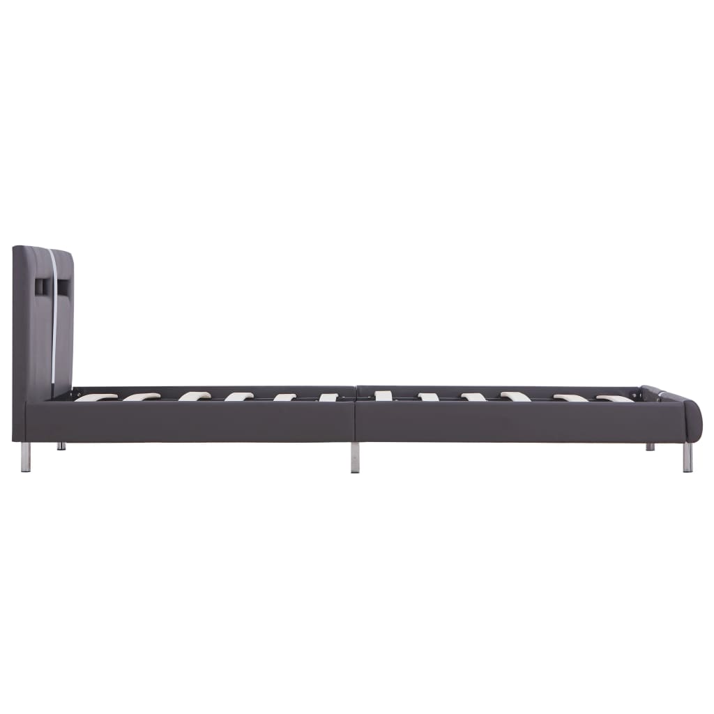 Bed frame with LED grey faux leather 90x200 cm