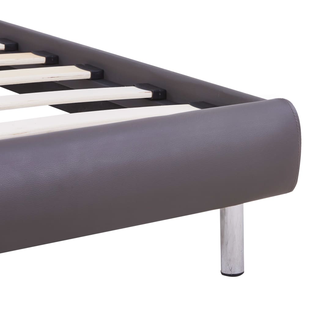 Bed frame with LED grey faux leather 90x200 cm