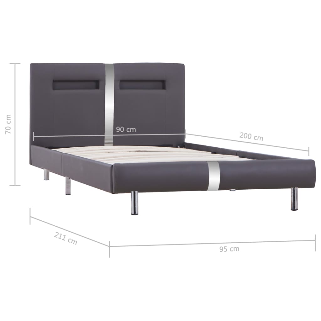 Bed frame with LED grey faux leather 90x200 cm