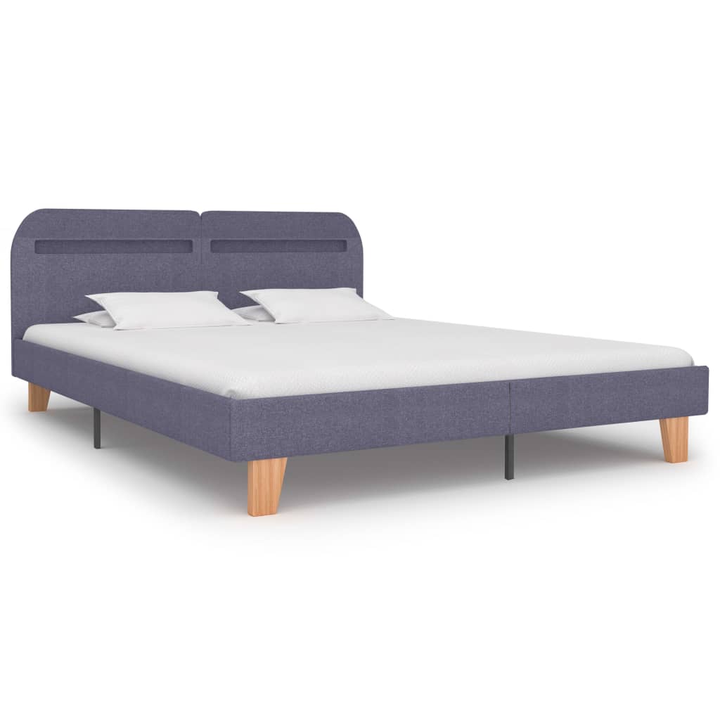 Bed frame with LED light grey fabric 160x200 cm