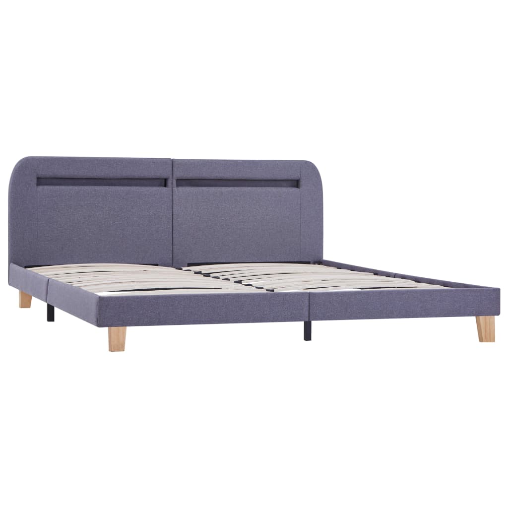 Bed frame with LED light grey fabric 160x200 cm