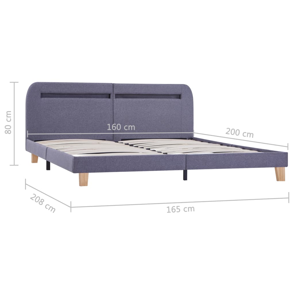 Bed frame with LED light grey fabric 160x200 cm