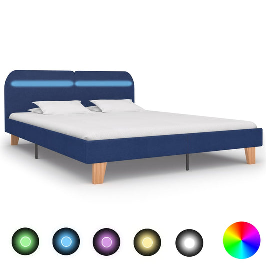 Bed frame with LED blue fabric 180x200 cm