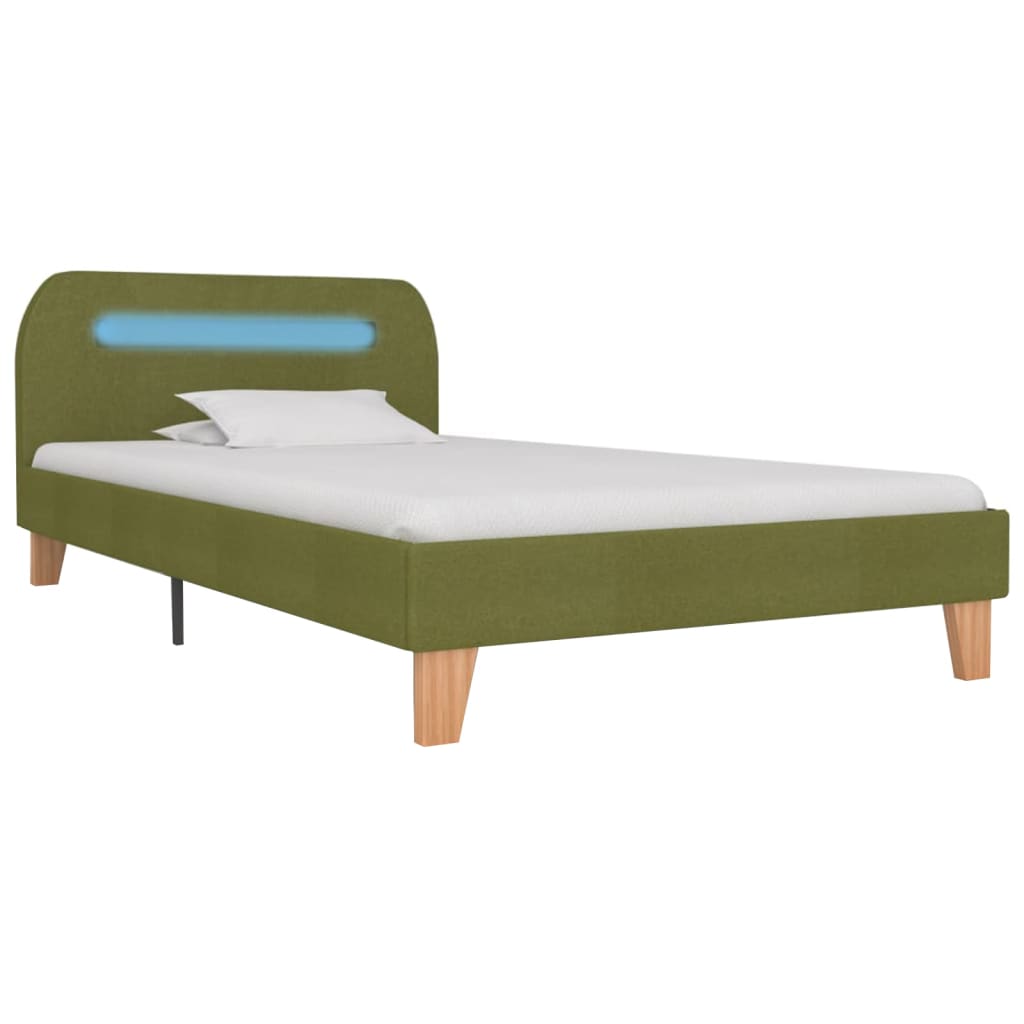 Bed frame with LED green fabric 90x200 cm