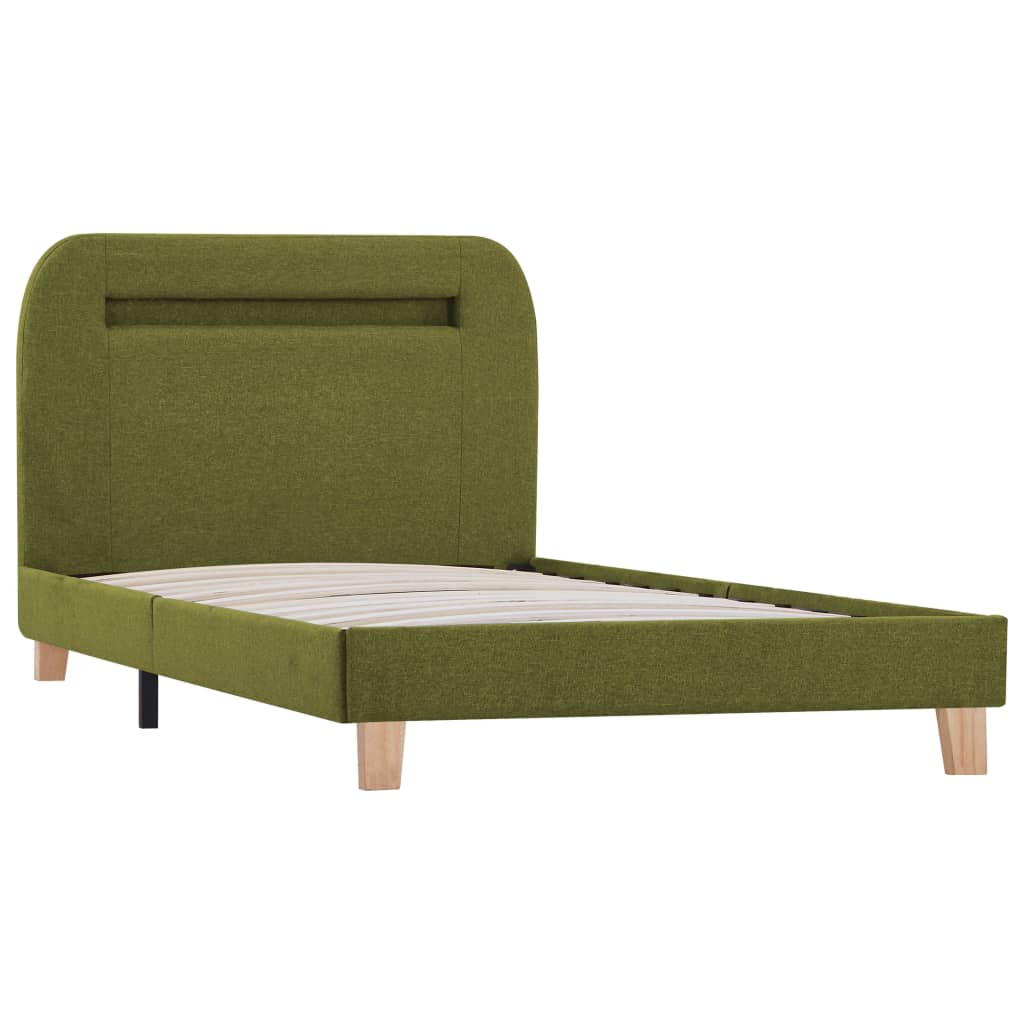 Bed frame with LED green fabric 90x200 cm