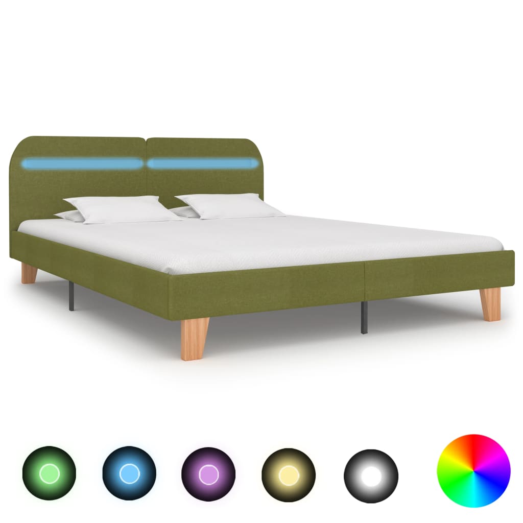 Bed frame with LED green fabric 160x200 cm