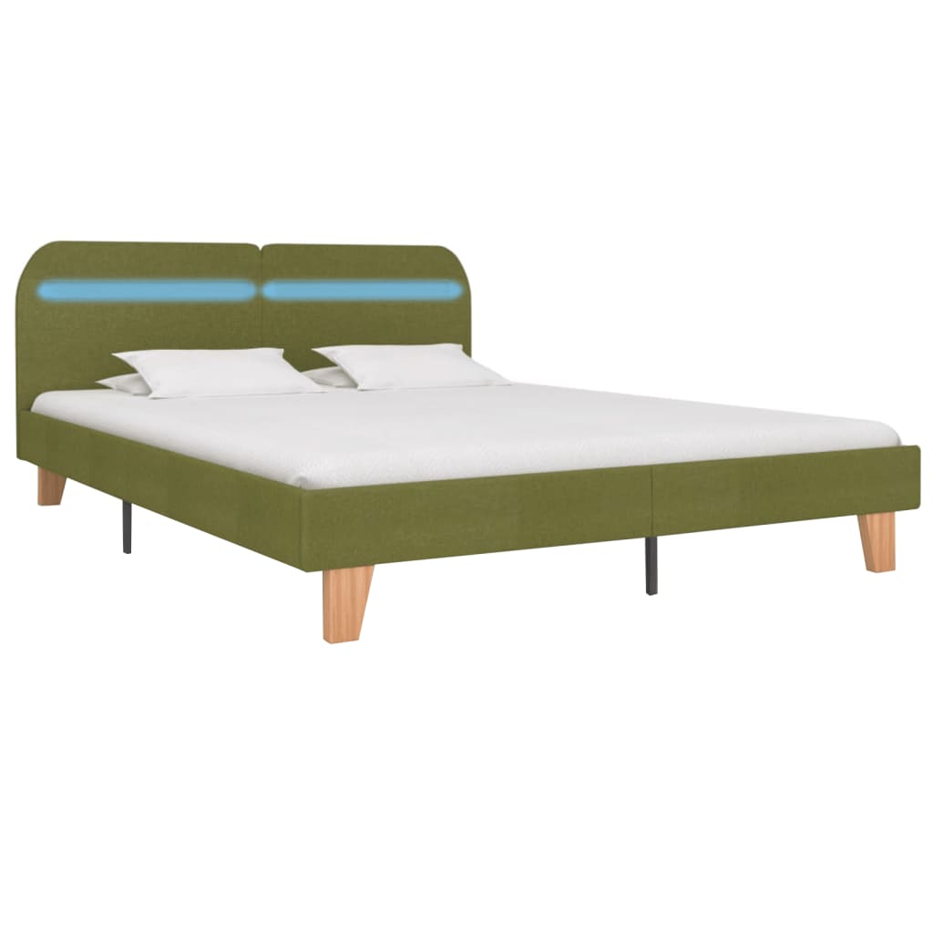 Bed frame with LED green fabric 160x200 cm