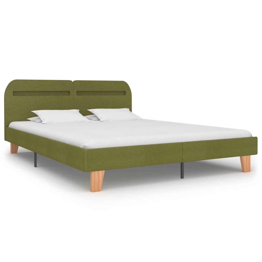 Bed frame with LED green fabric 160x200 cm