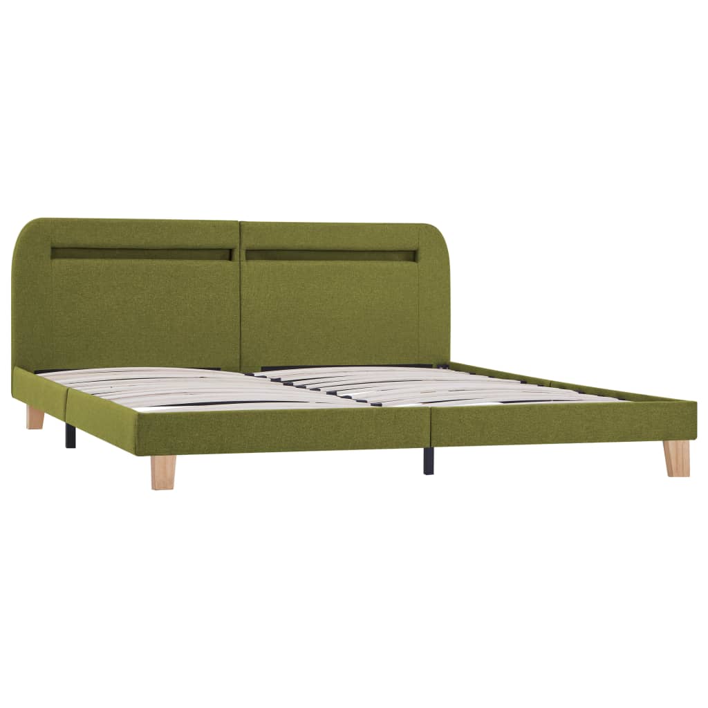 Bed frame with LED green fabric 160x200 cm