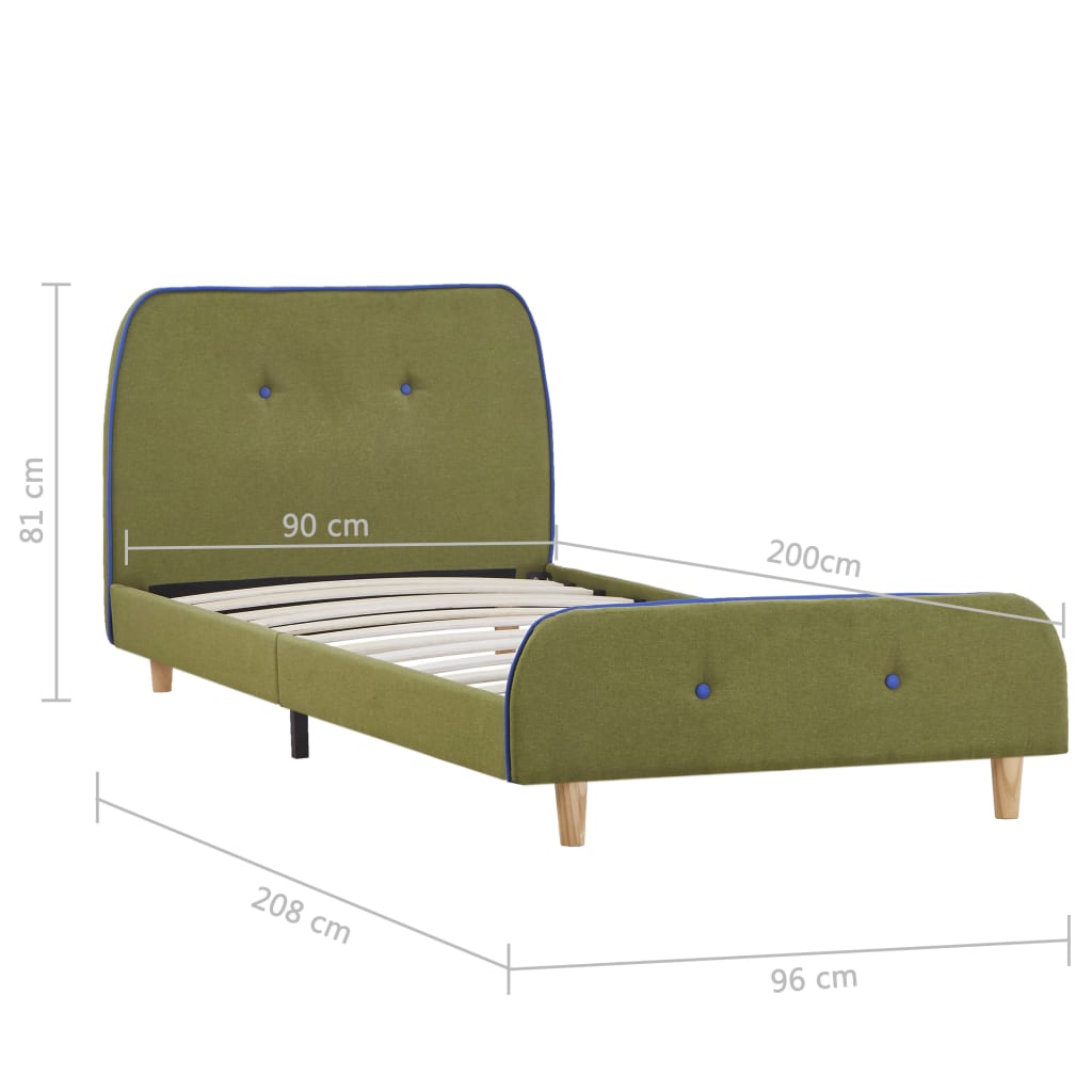 Bed frame green fabric 90x200 cm