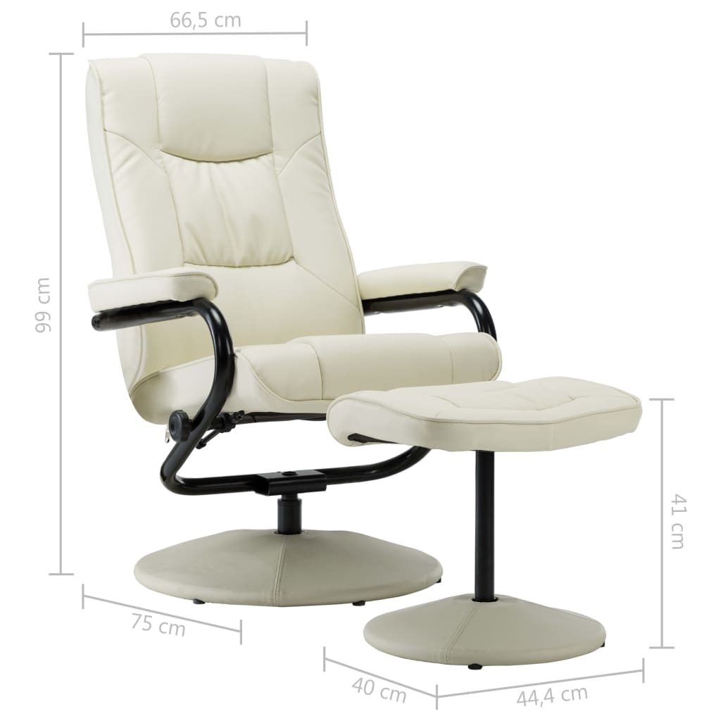TV-Sessel mit Fußhocker Creme Kunstleder