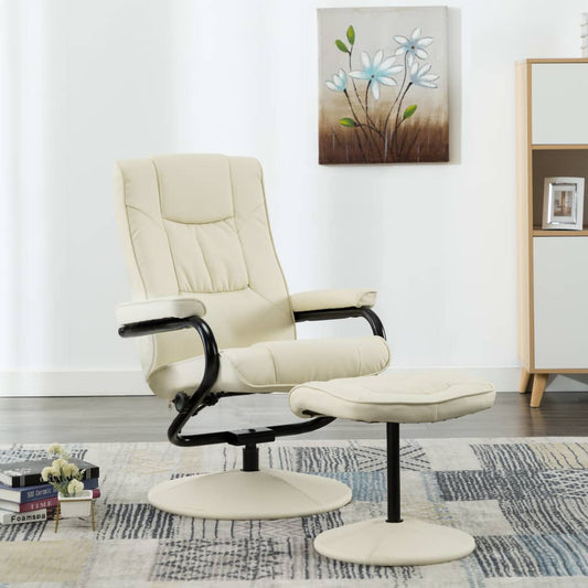 TV-Sessel mit Fußhocker Creme Kunstleder