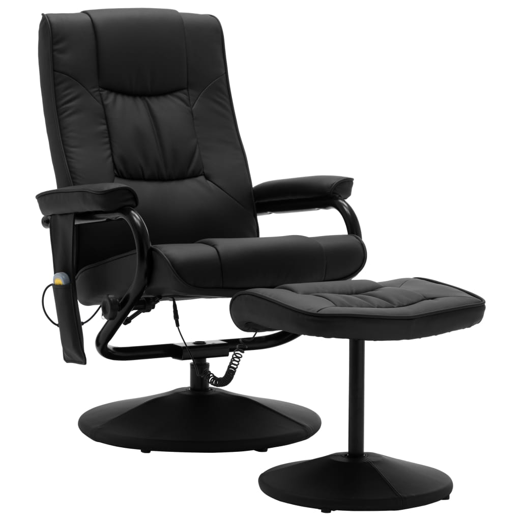 Massagesessel mit Fußhocker Schwarz Kunstleder