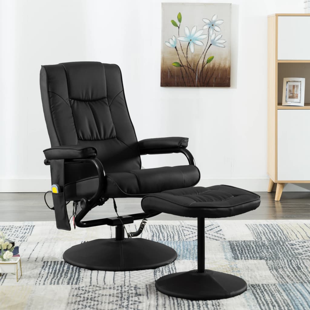Massagesessel mit Fußhocker Schwarz Kunstleder