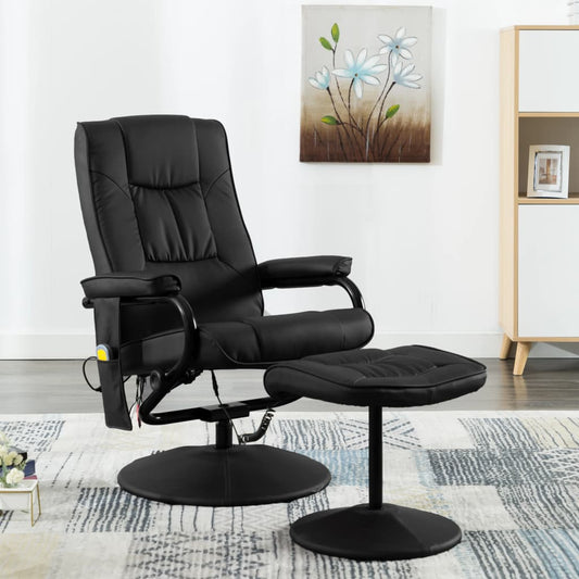 Massagesessel mit Fußhocker Schwarz Kunstleder