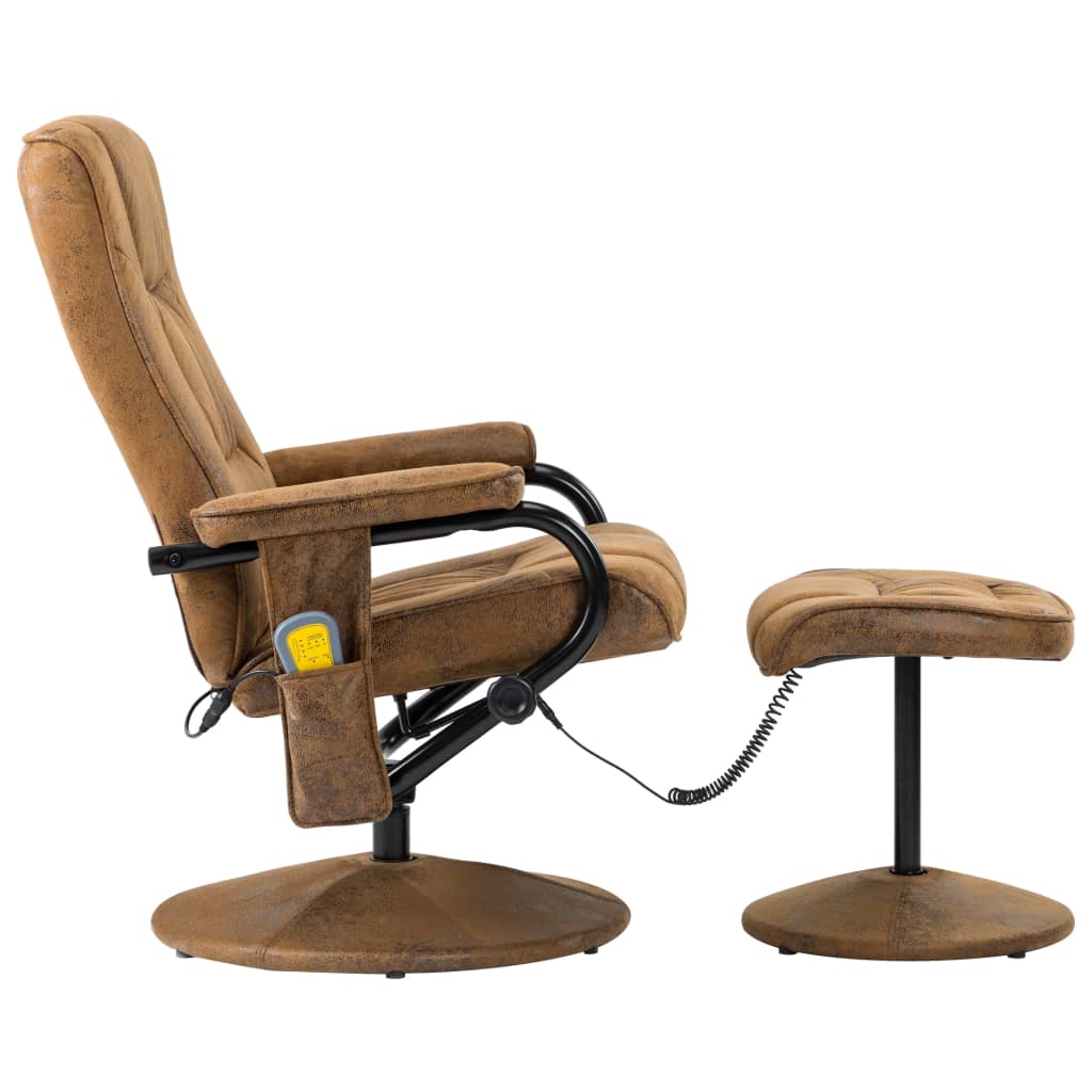 Massagesessel mit Fußhocker Braun Wildlederimitat