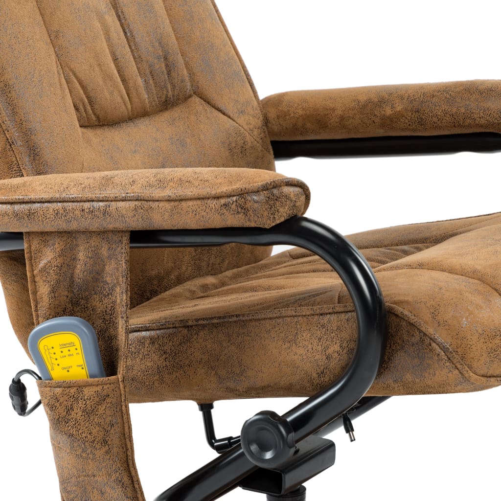 Massagesessel mit Fußhocker Braun Wildlederimitat