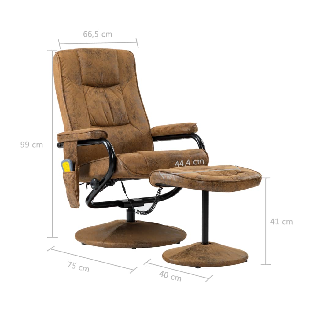 Massagesessel mit Fußhocker Braun Wildlederimitat