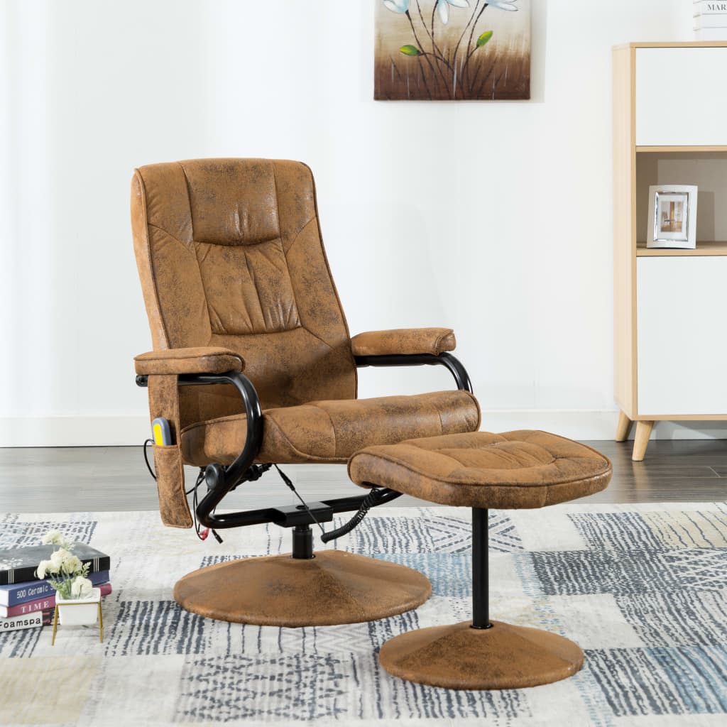 Massagesessel mit Fußhocker Braun Wildlederimitat