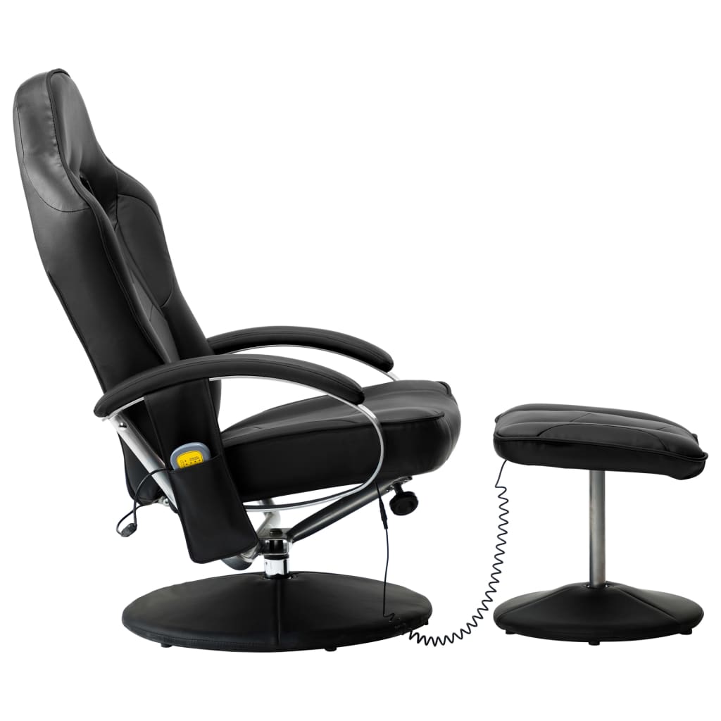 Massagesessel mit Fußhocker Schwarz Kunstleder