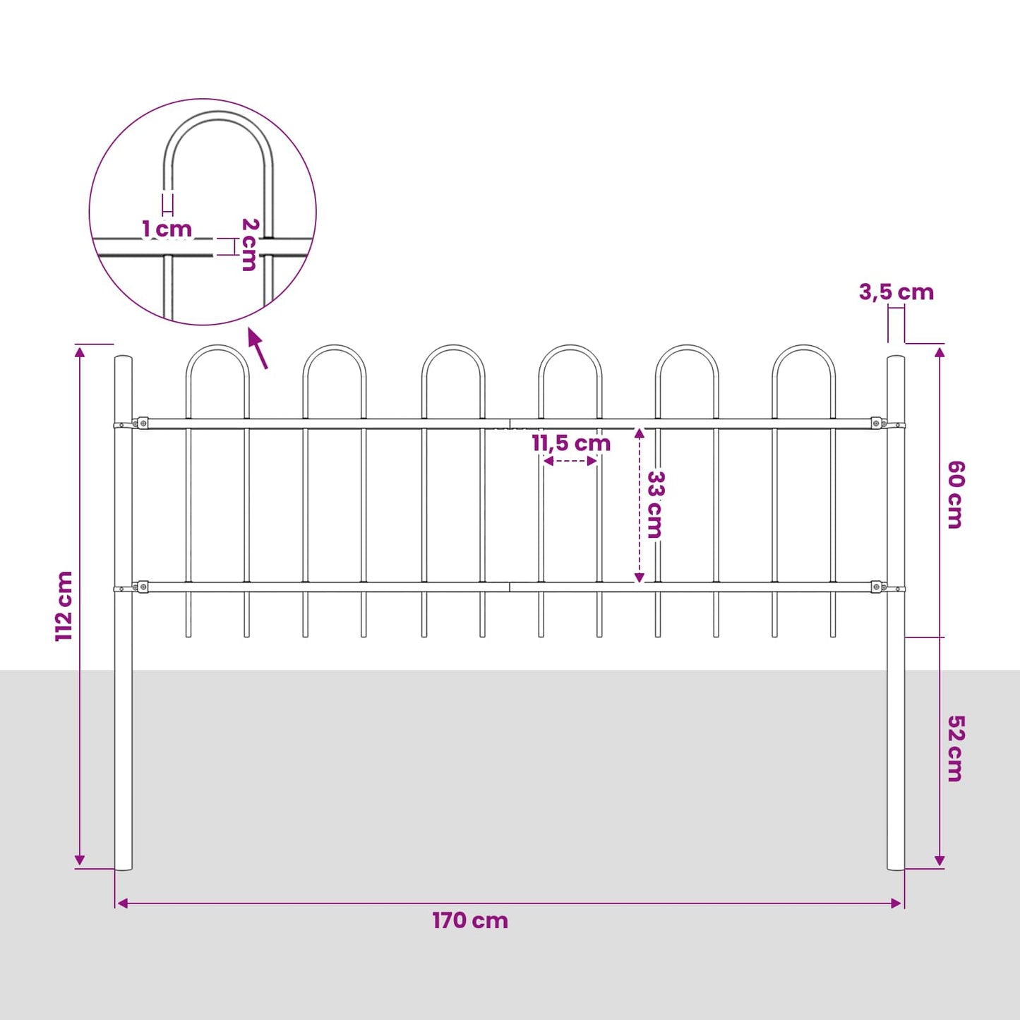 Gartenzaun BOXTEL mit Bügelaufsatz Stahl 170 x 60 cm Schwarz