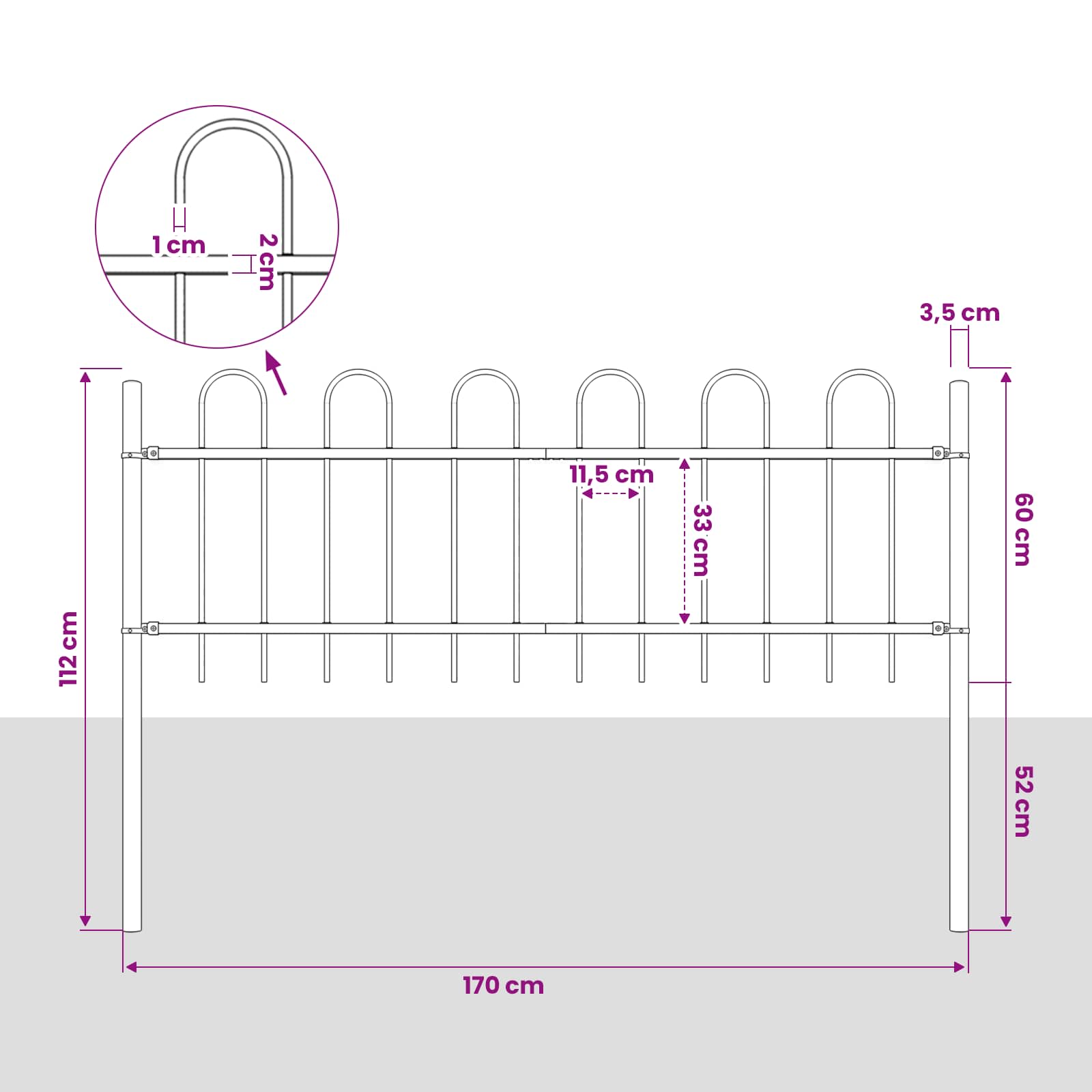 Gartenzaun BOXTEL mit Bügelaufsatz Stahl 170 x 60 cm Schwarz