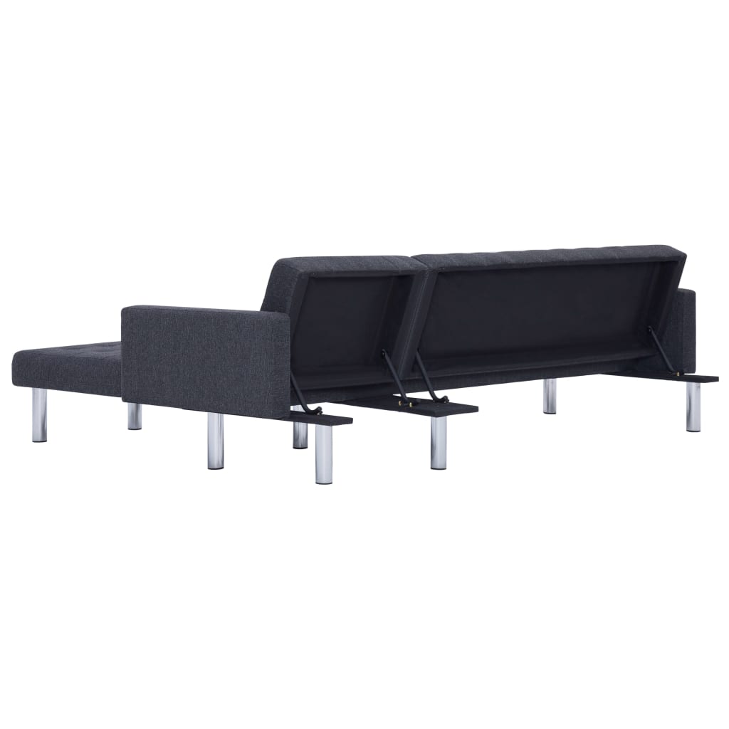 L-shaped sofa bed dark grey polyester