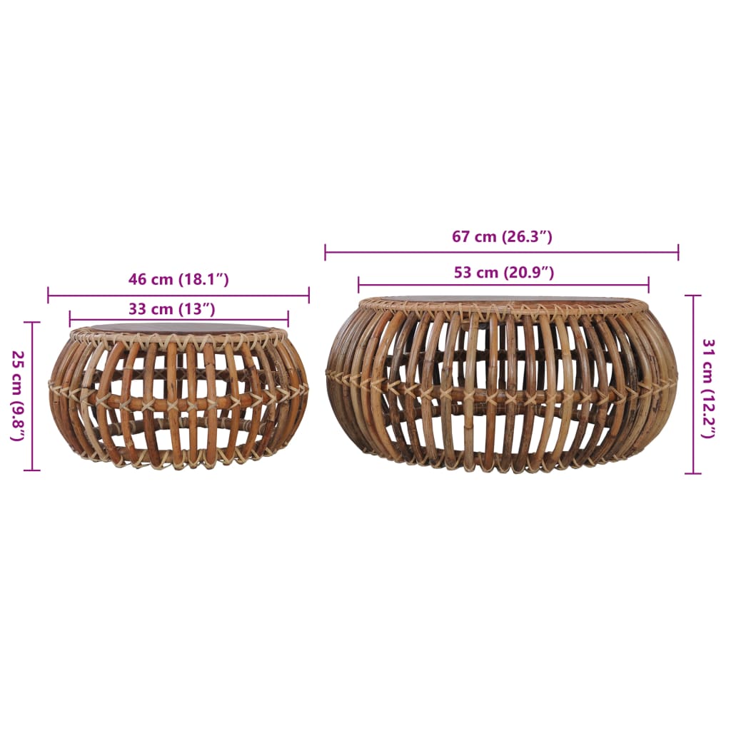 Coffee tables 2 pcs. Natural rattan