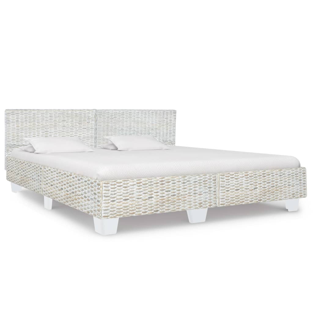 Bett Grau Natur Rattan 180x200 cm